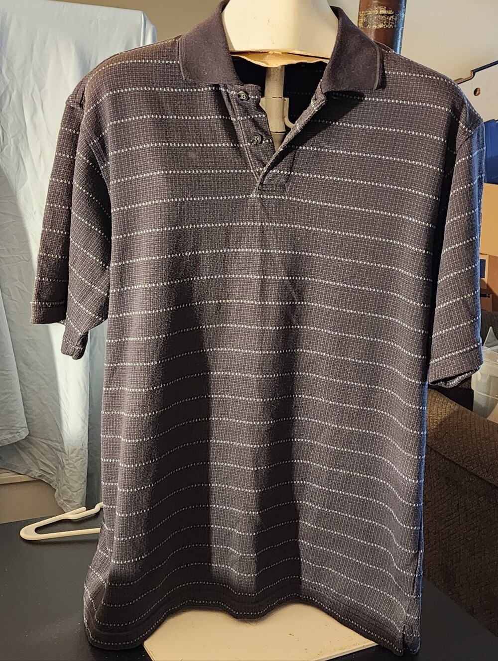 Arrow Men's Black Polo with Thin White Stripes